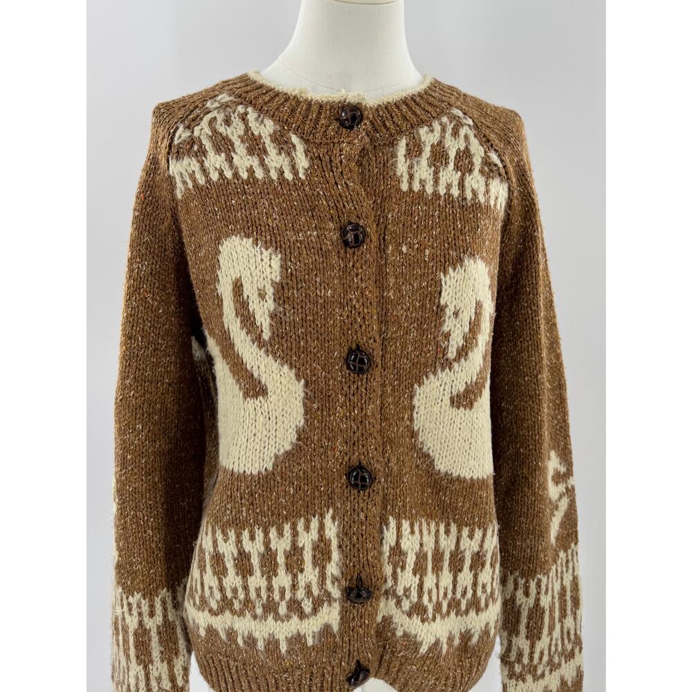 Kimchi Blue Swan Cardigan Brown Fair Isle Sweater Knit Rare Large